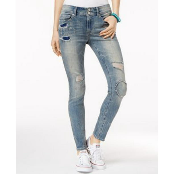 Indigo Rein Juniors Patch Miller Wash Ripped Skinny Jeans 